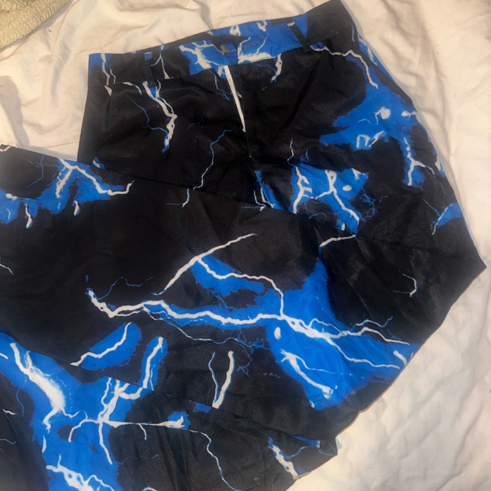 Blue and Black Straight Leg Pants with Dynamic Design